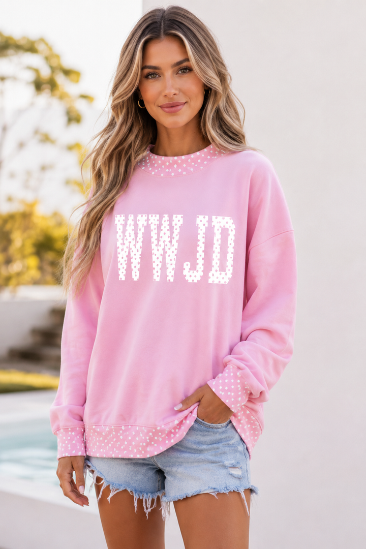 Polka Dot Letter Print Mock Neck Pullover Sweatshirt