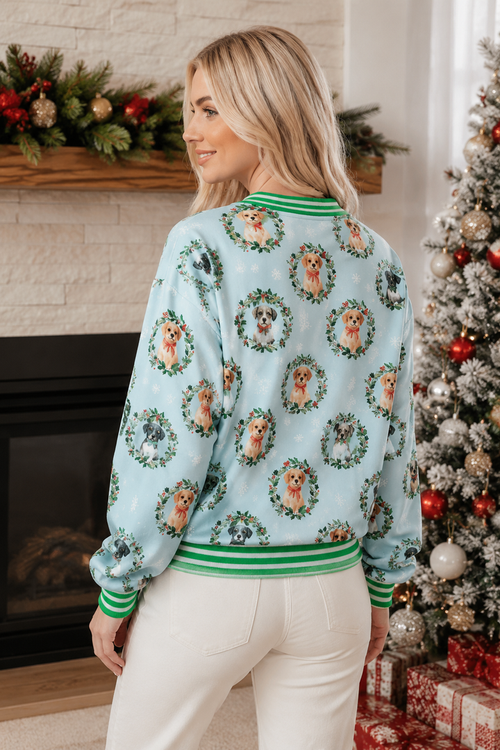 Abstract Dog Print Ribbed Cuff Round Neck Long Sleeve Sweatshirt