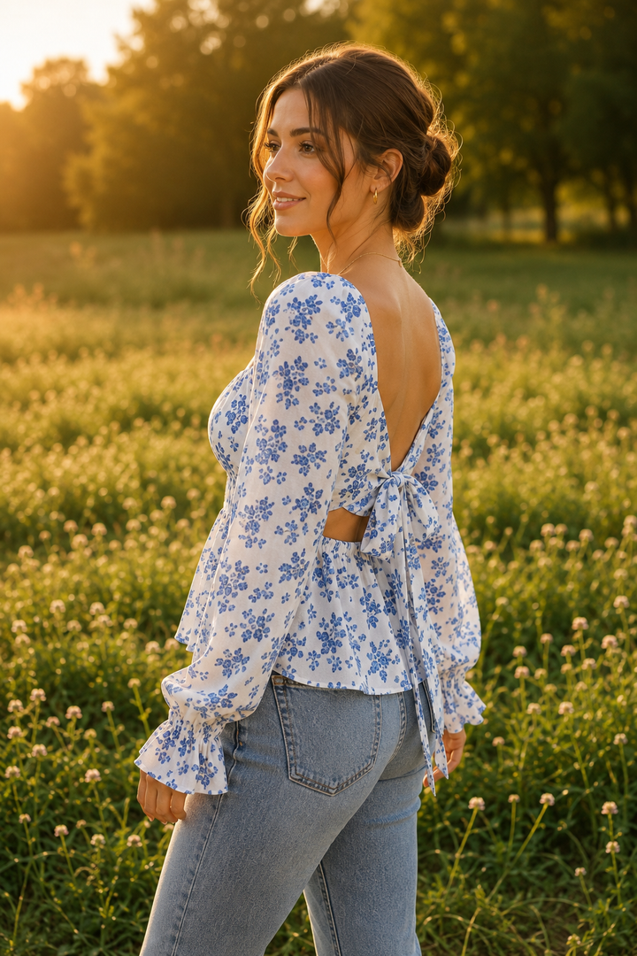 Floral Print Square Neck Peplum Blouse