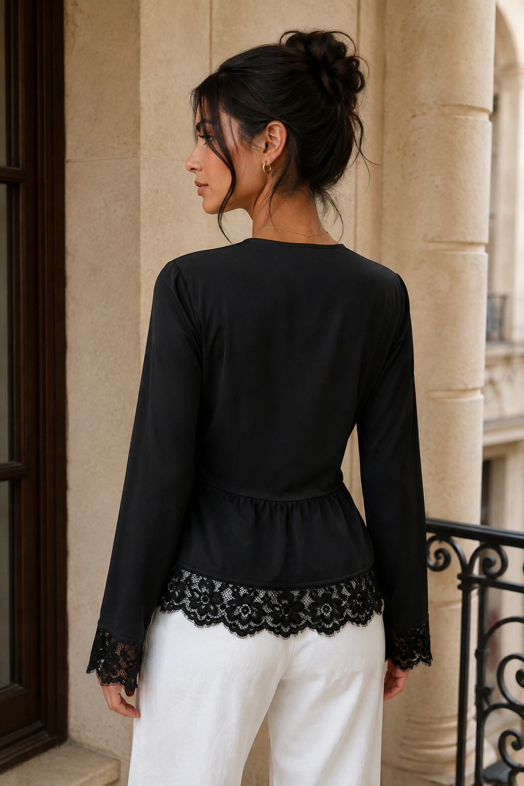 Lace Trim Cowl Neck Blouse