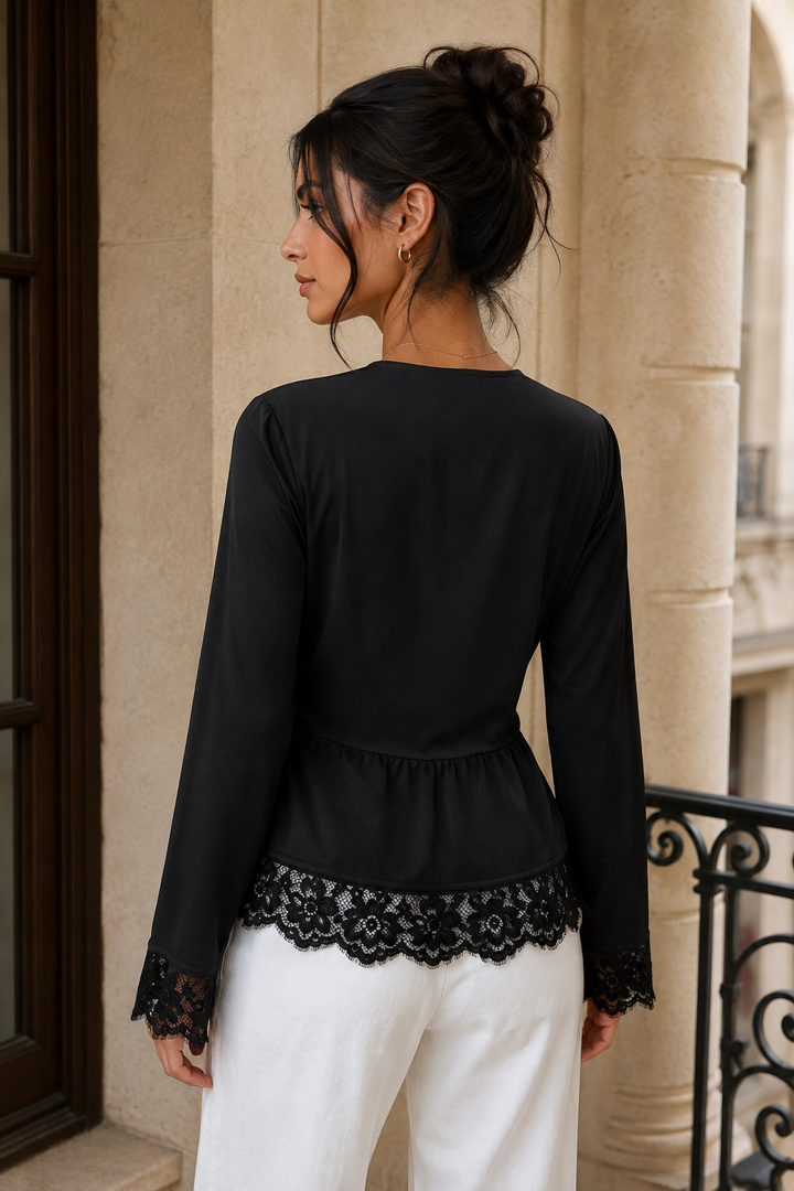 Lace Trim Cowl Neck Blouse