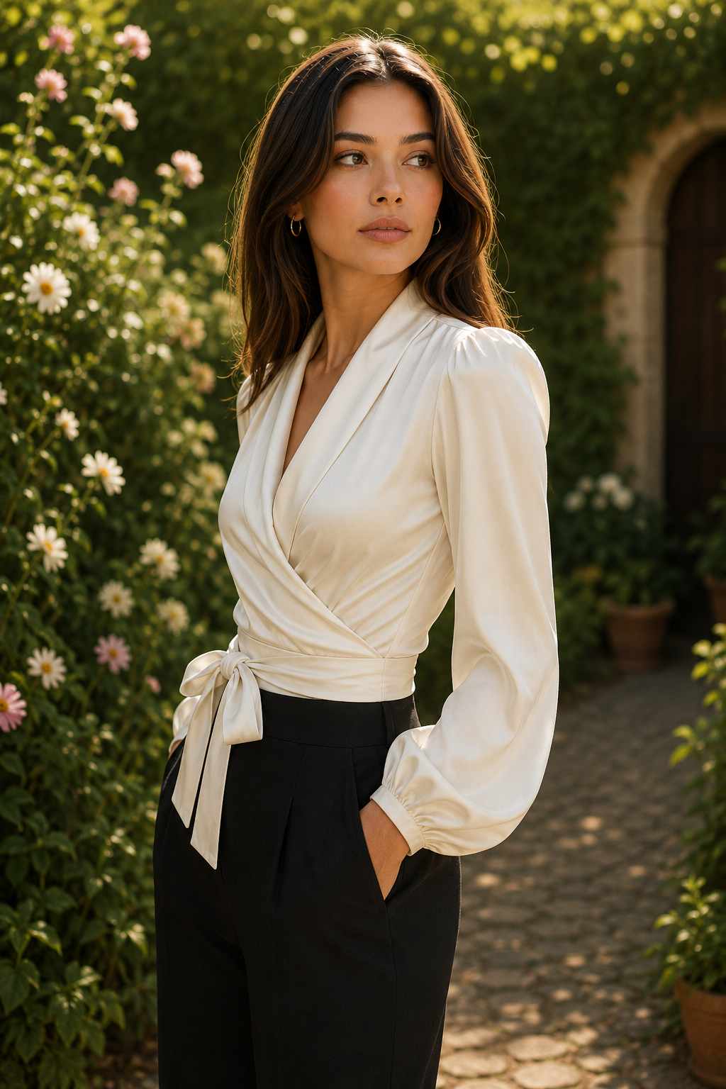 Elegant Wrap Blouse with Bow Detail