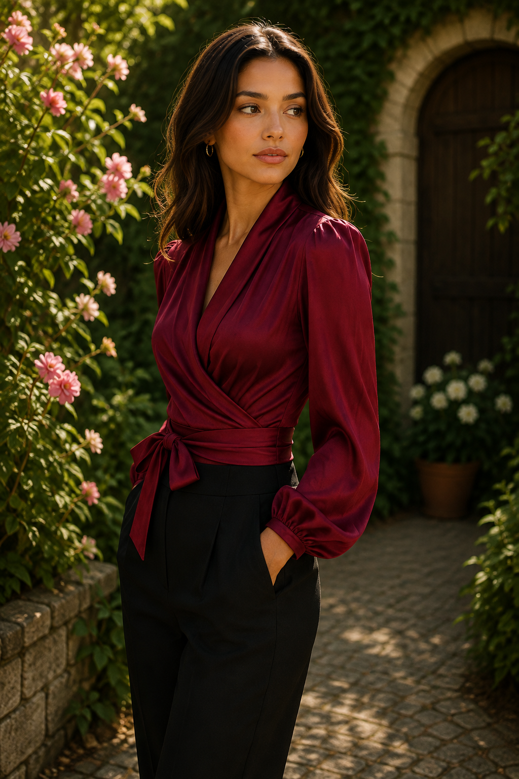 Elegant Wrap Blouse with Bow Detail