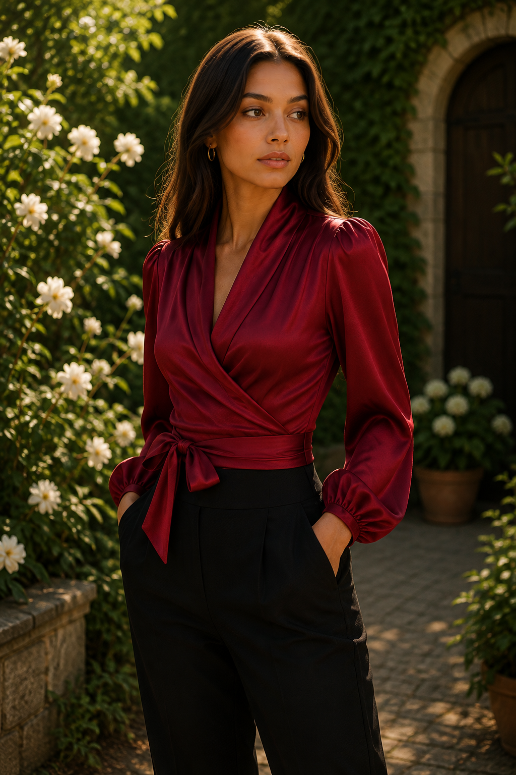 Elegant Wrap Blouse with Bow Detail