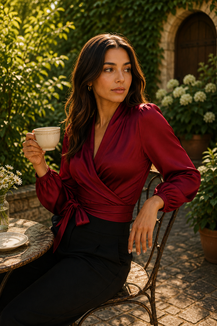 Elegant Wrap Blouse with Bow Detail
