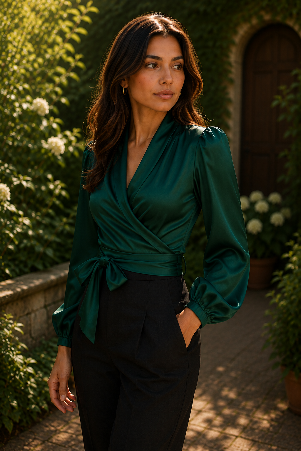 Elegant Wrap Blouse with Bow Detail