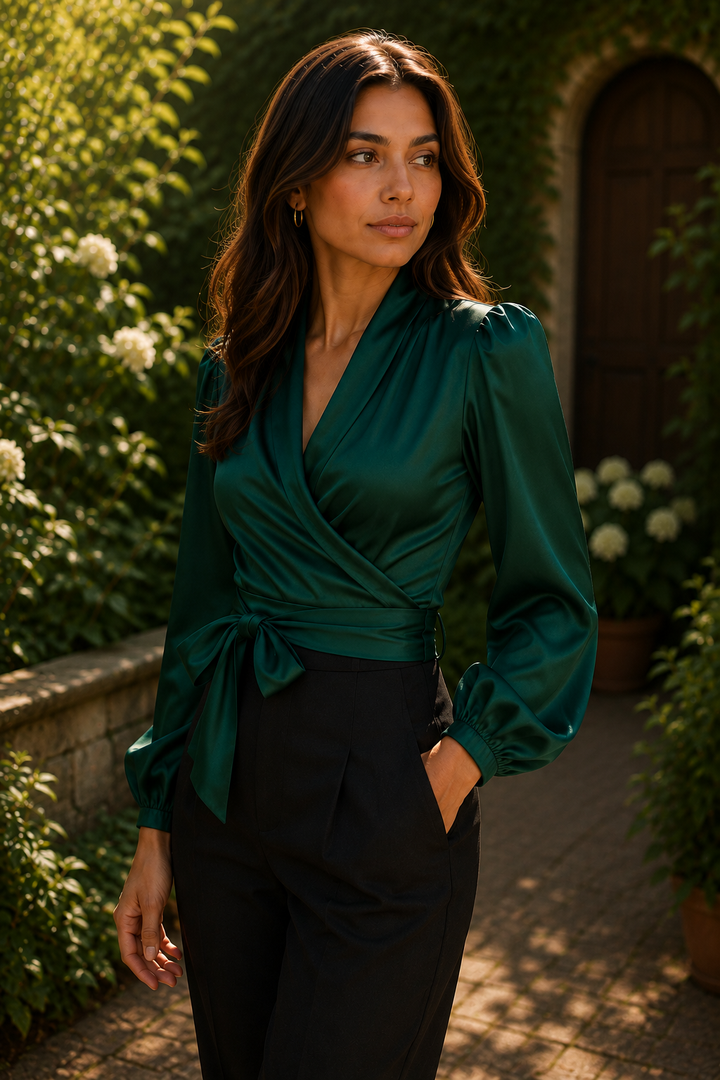 Elegant Wrap Blouse with Bow Detail