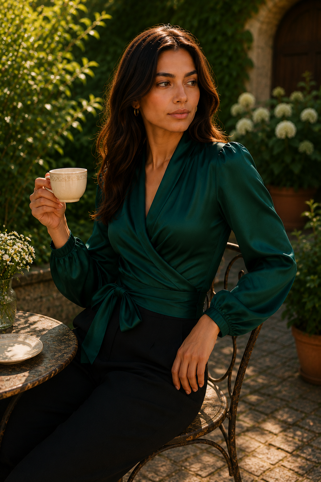Elegant Wrap Blouse with Bow Detail