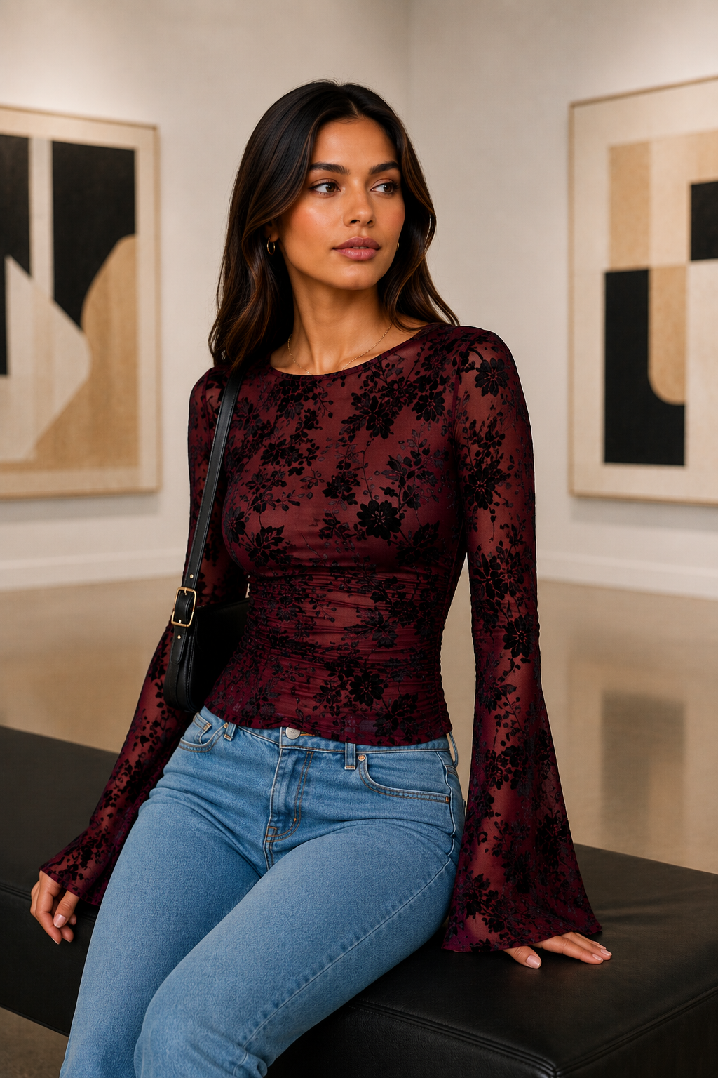 Slim Fit Floral Print Long Sleeve Blouse