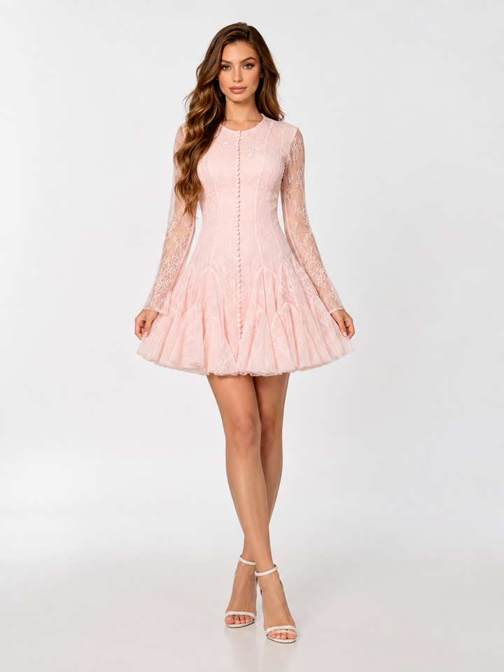 Blush Lace Skater Mini Dress