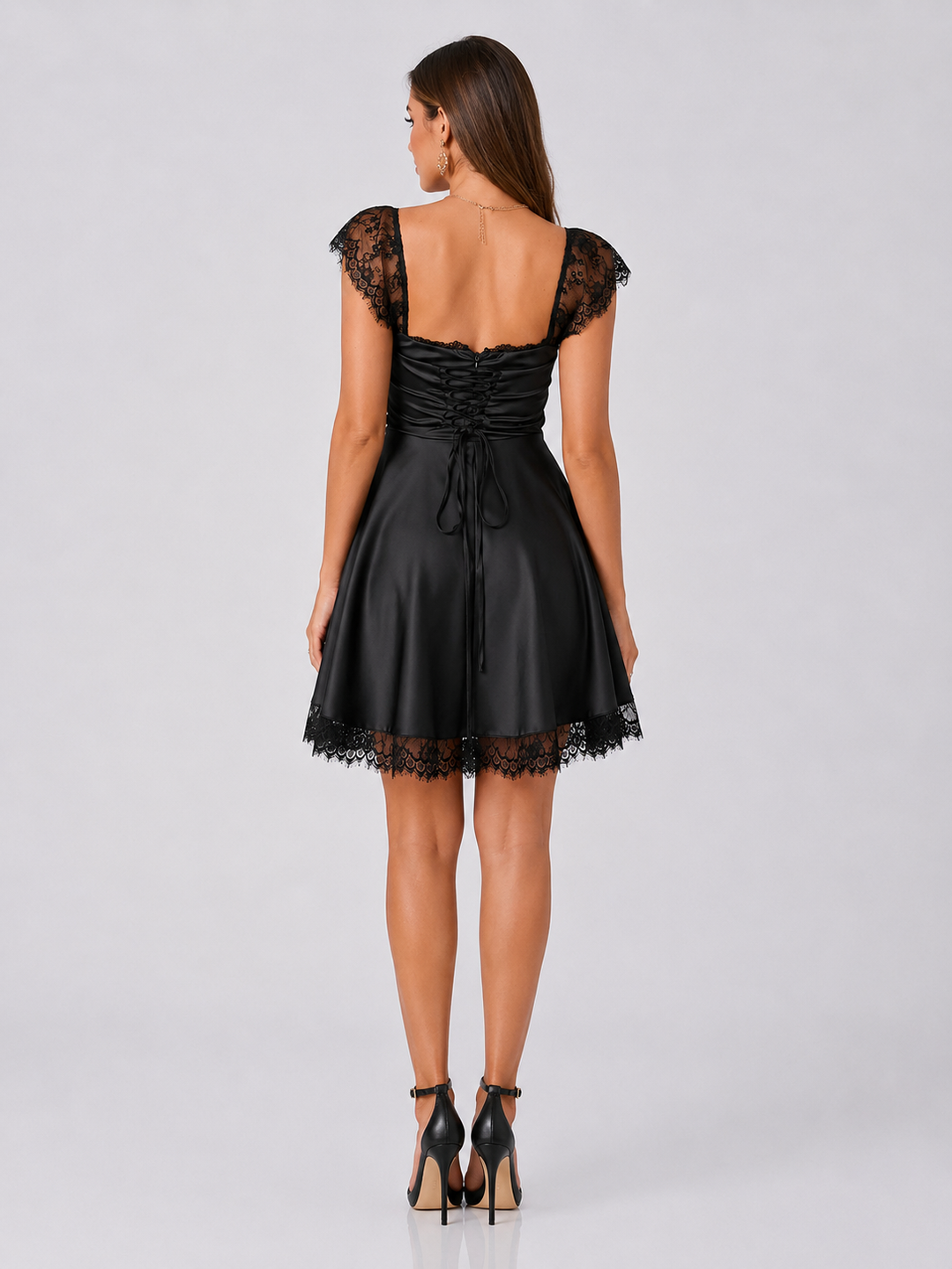 Lace Trim Square Neck Mini Dress