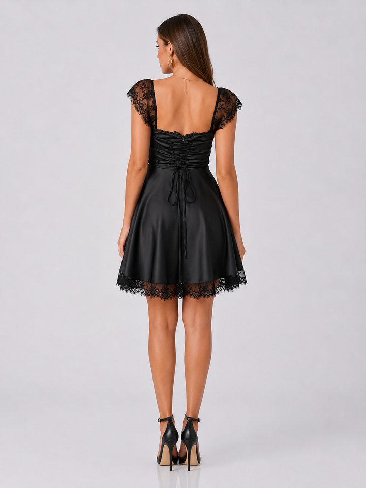 Lace Trim Square Neck Mini Dress