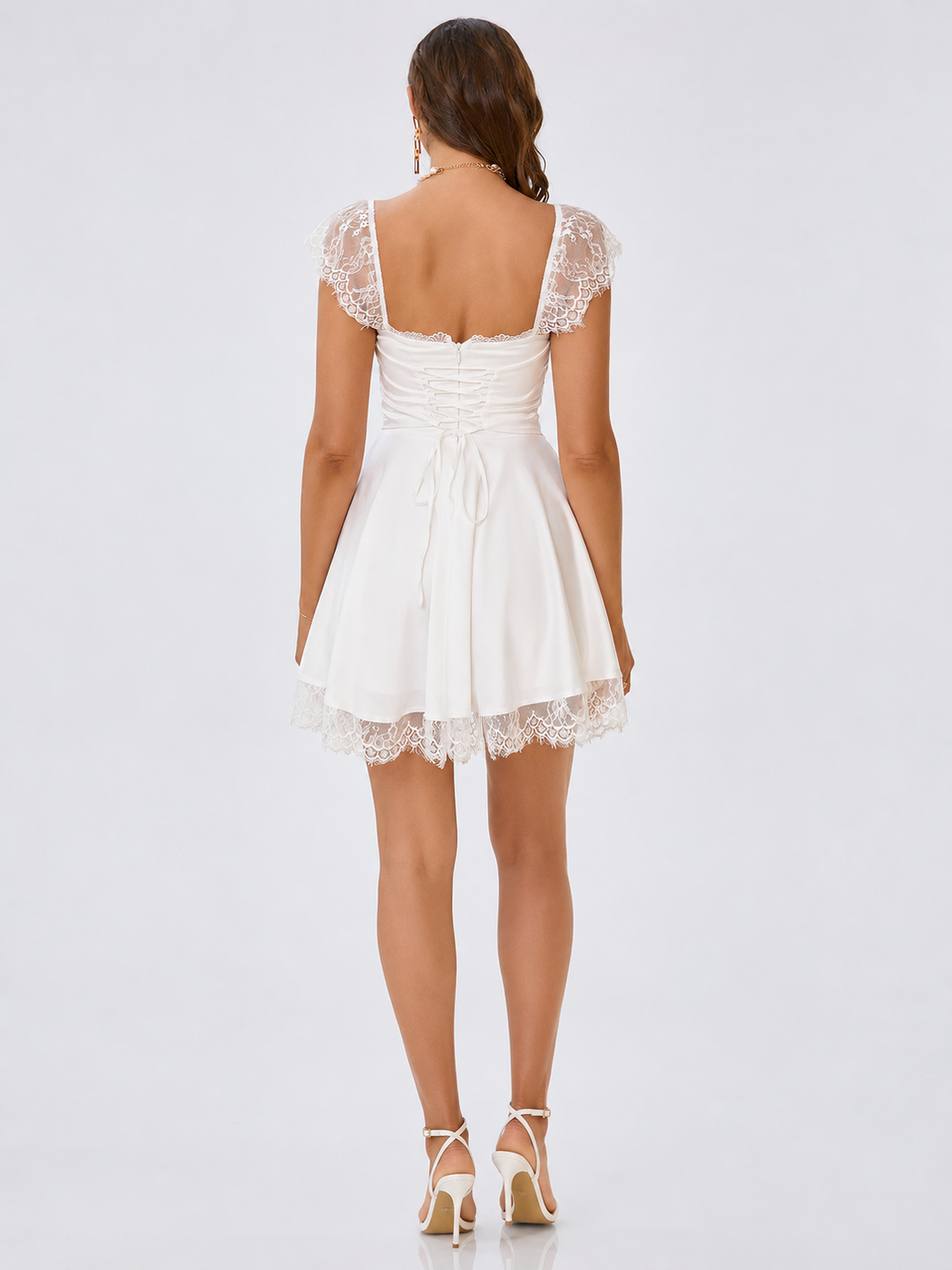 Lace Trim Square Neck Mini Dress