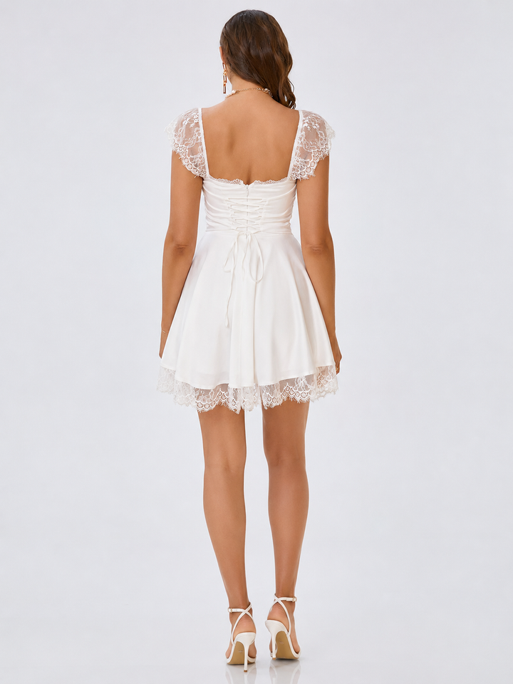 Lace Trim Square Neck Mini Dress