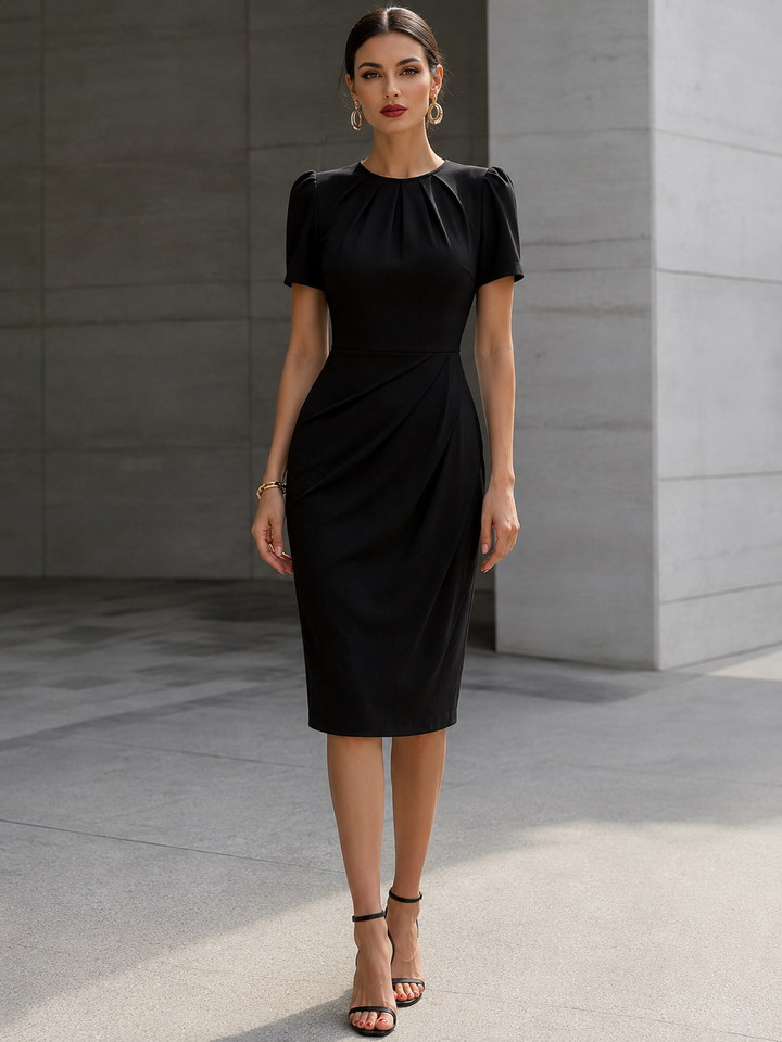 Ruched Short Sleeve Midi Dress