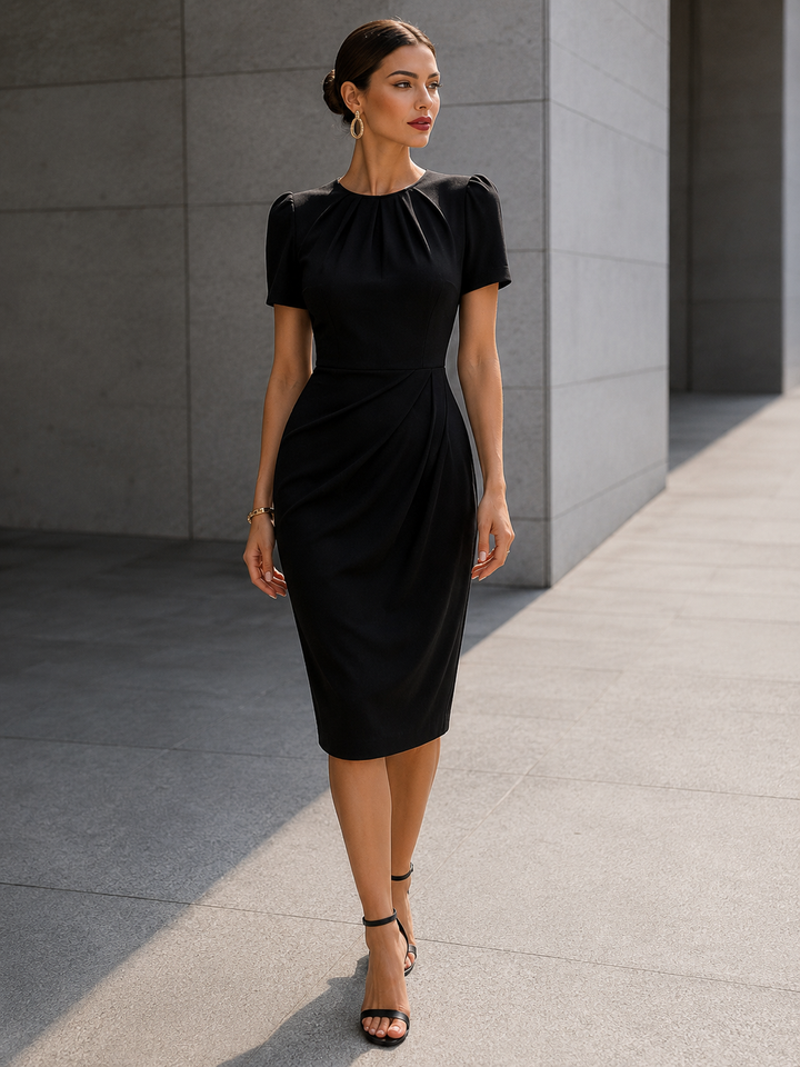 Ruched Short Sleeve Midi Dress