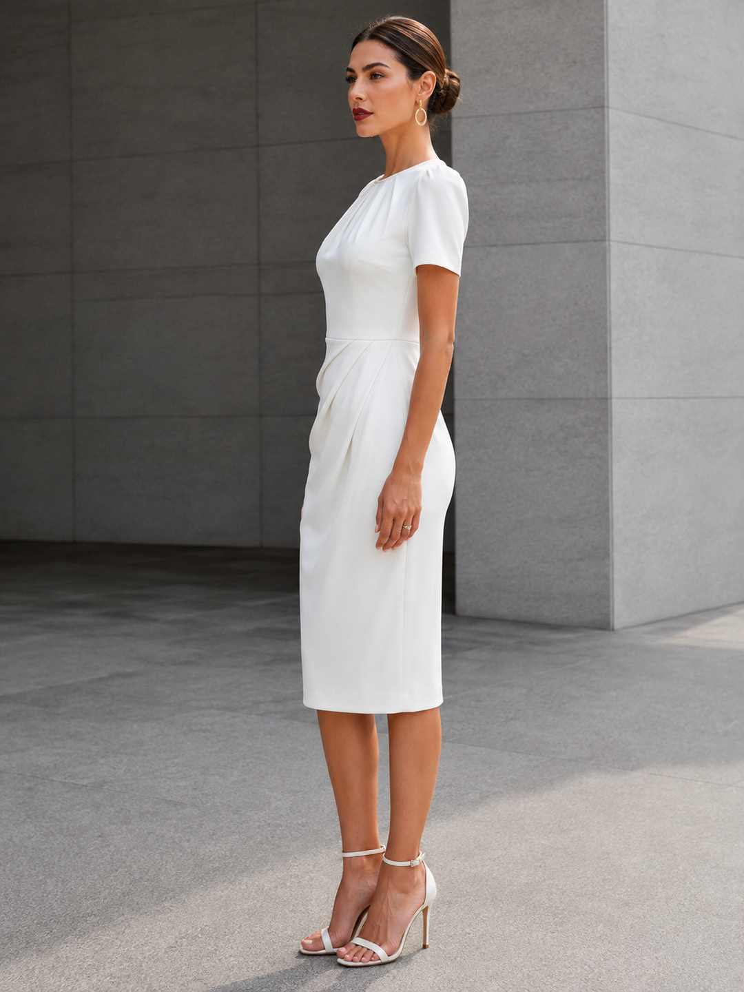 Ruched Short Sleeve Midi Dress
