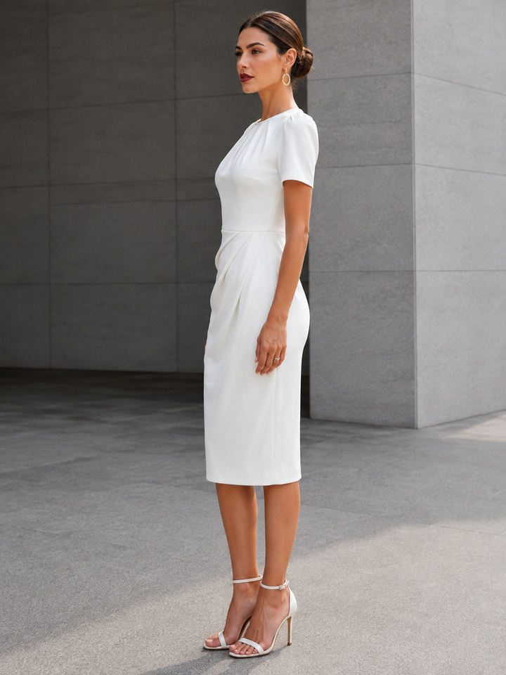 Ruched Short Sleeve Midi Dress
