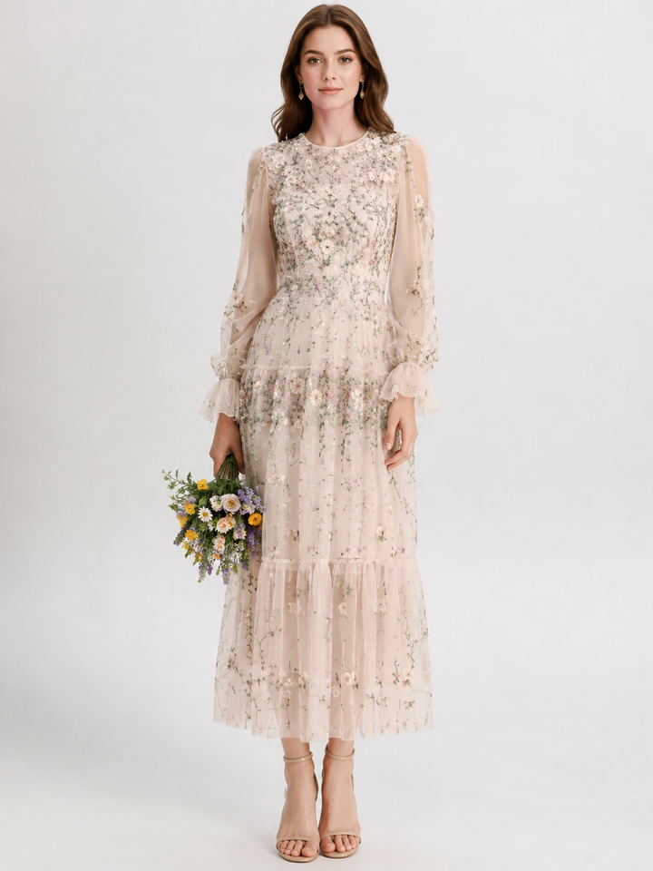 Floral Tulle Layered Maxi Dress