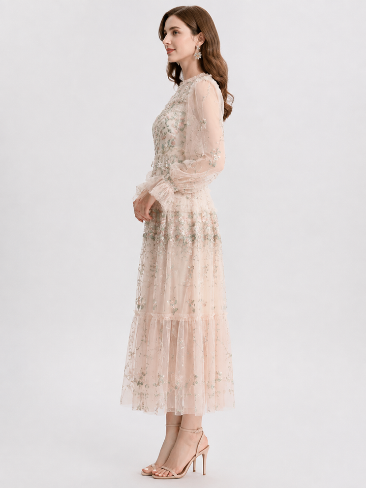 Floral Tulle Layered Maxi Dress