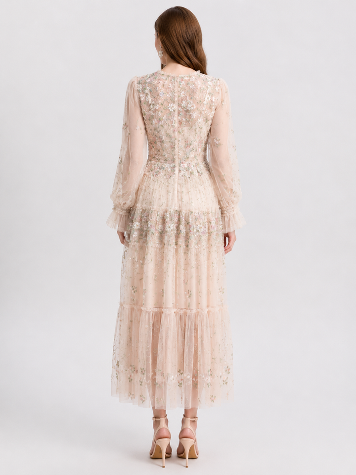 Floral Tulle Layered Maxi Dress