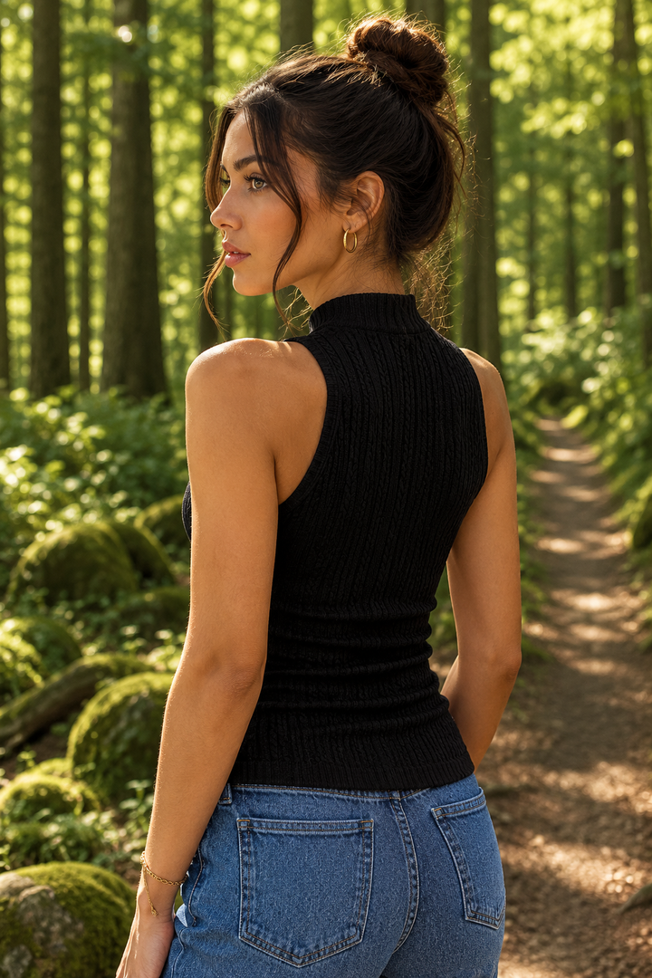 Texture Knit Mock Neck Tank Top