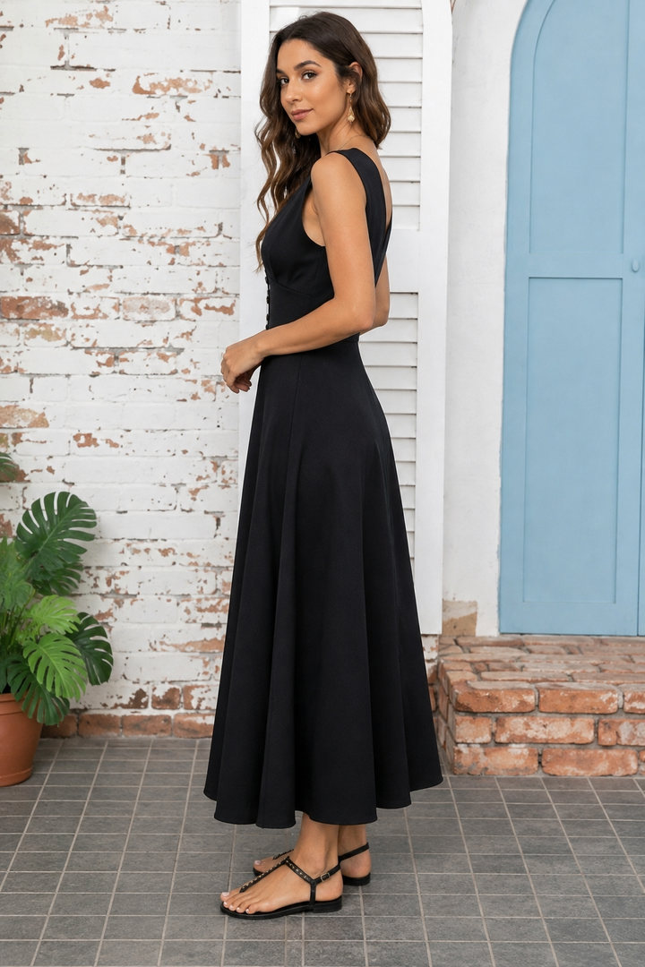 Slit V-Neck Sleeveless Midi Dress