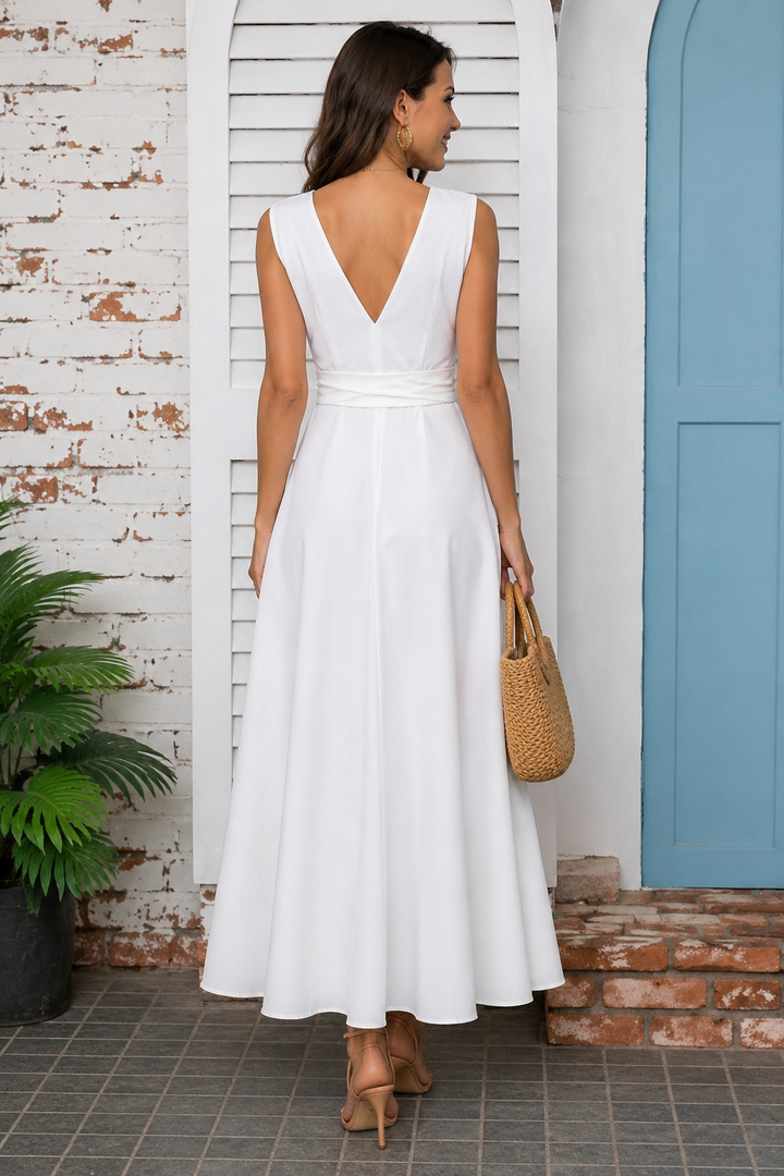 Slit V-Neck Sleeveless Midi Dress