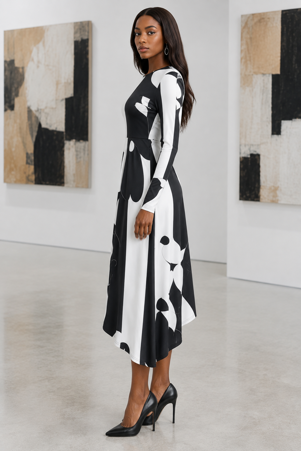 Abstract Asymmetric Midi Dress