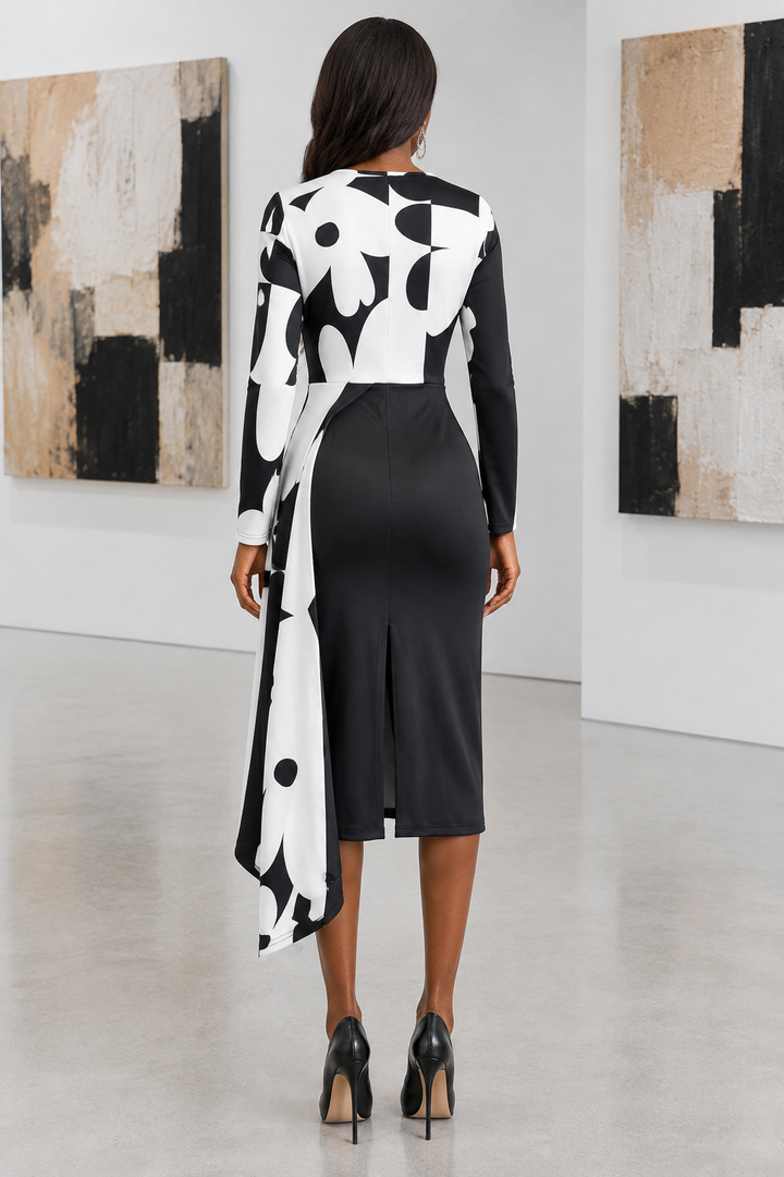 Abstract Asymmetric Midi Dress