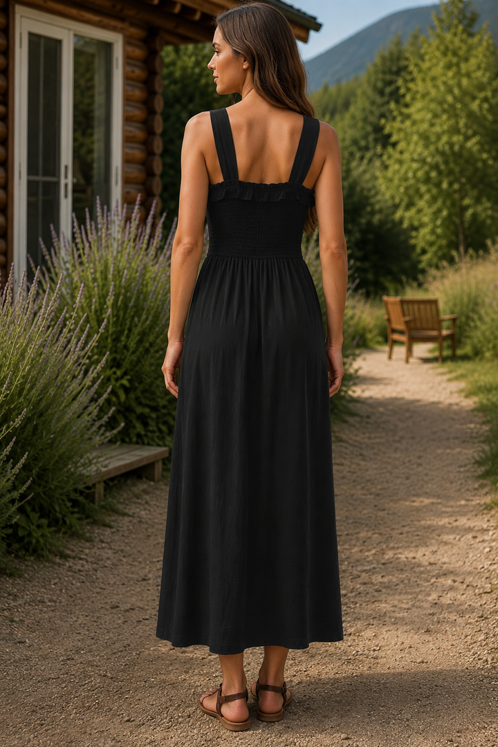Frill Square Neck Wide Strap Midi Dress