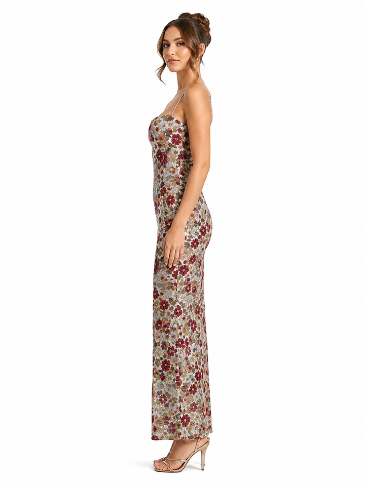 Floral Sequin Bodycon Slit Maxi Dress