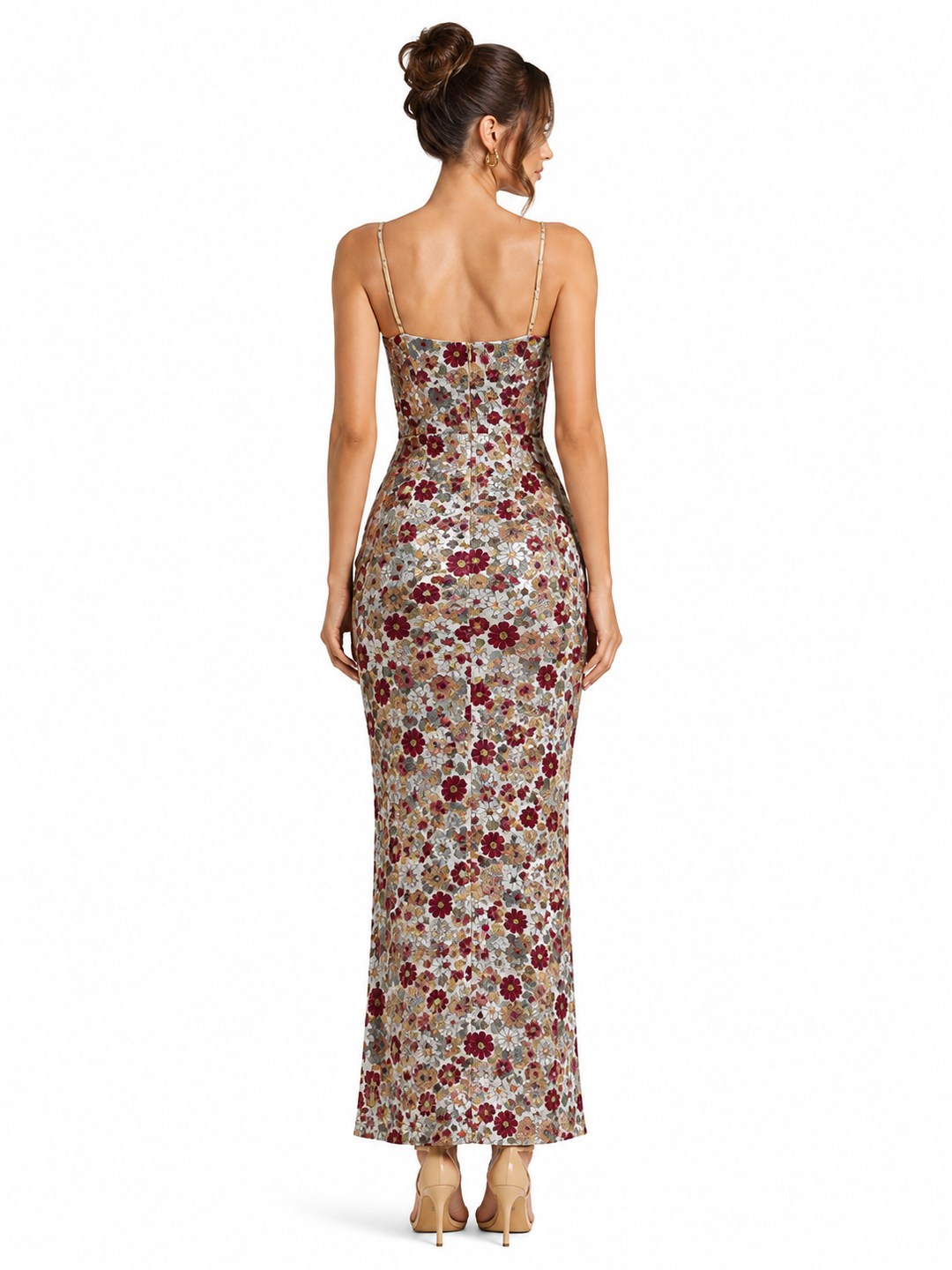 Floral Sequin Bodycon Slit Maxi Dress