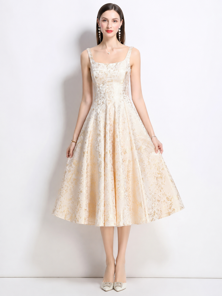 Cream Jacquard A-Line Midi Dress