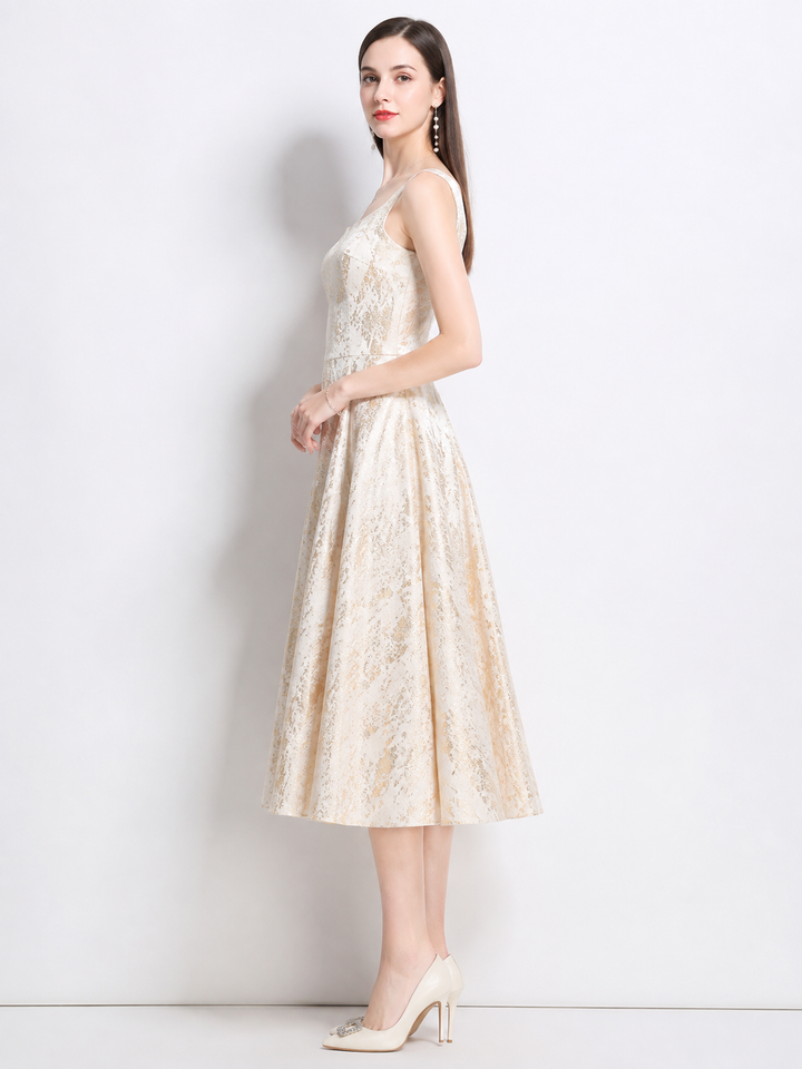 Cream Jacquard A-Line Midi Dress