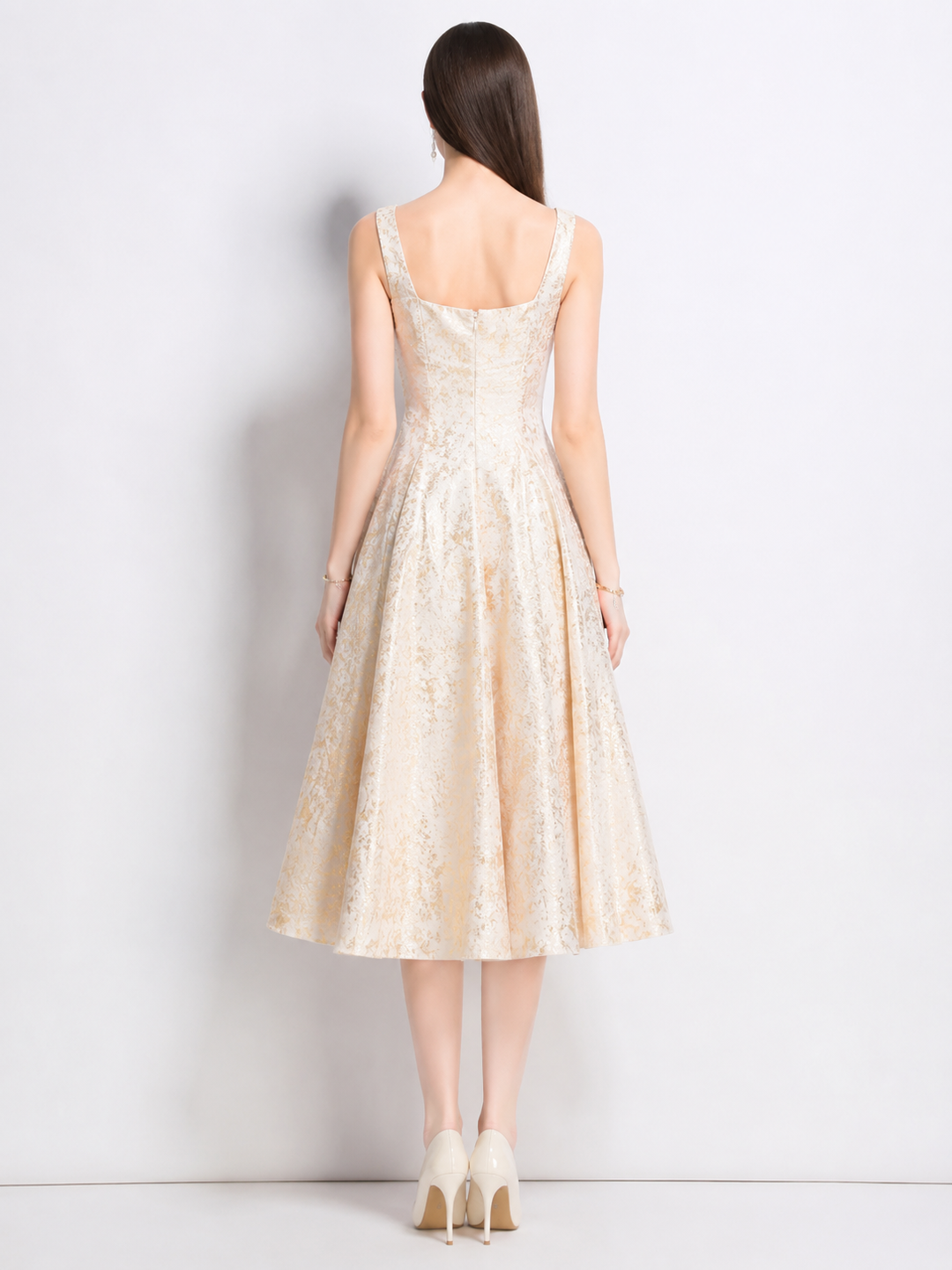 Cream Jacquard A-Line Midi Dress