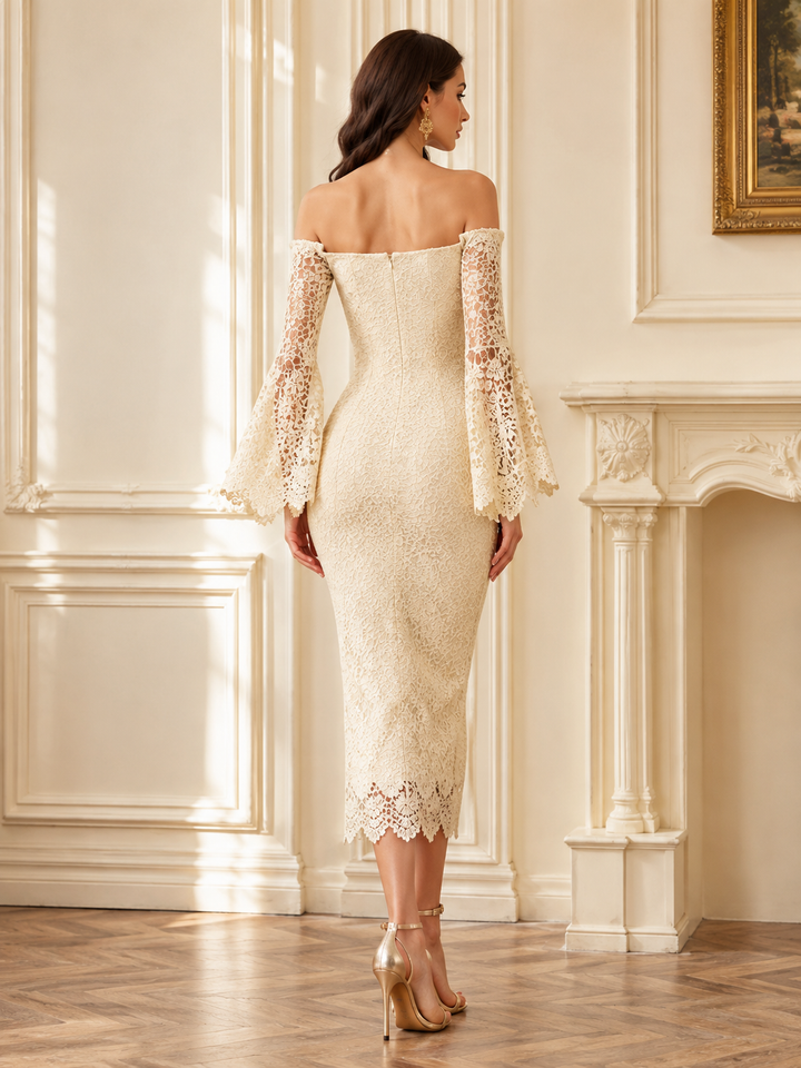 Off-Shoulder Lace Midi Dress