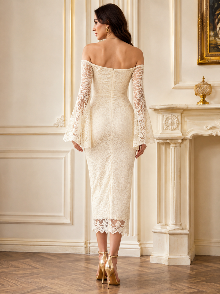 Off-Shoulder Lace Midi Dress