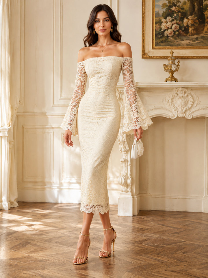 Off-Shoulder Lace Midi Dress
