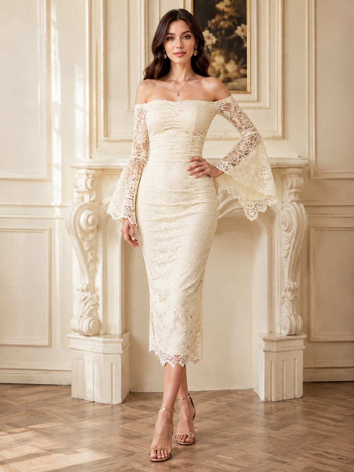 Off-Shoulder Lace Midi Dress
