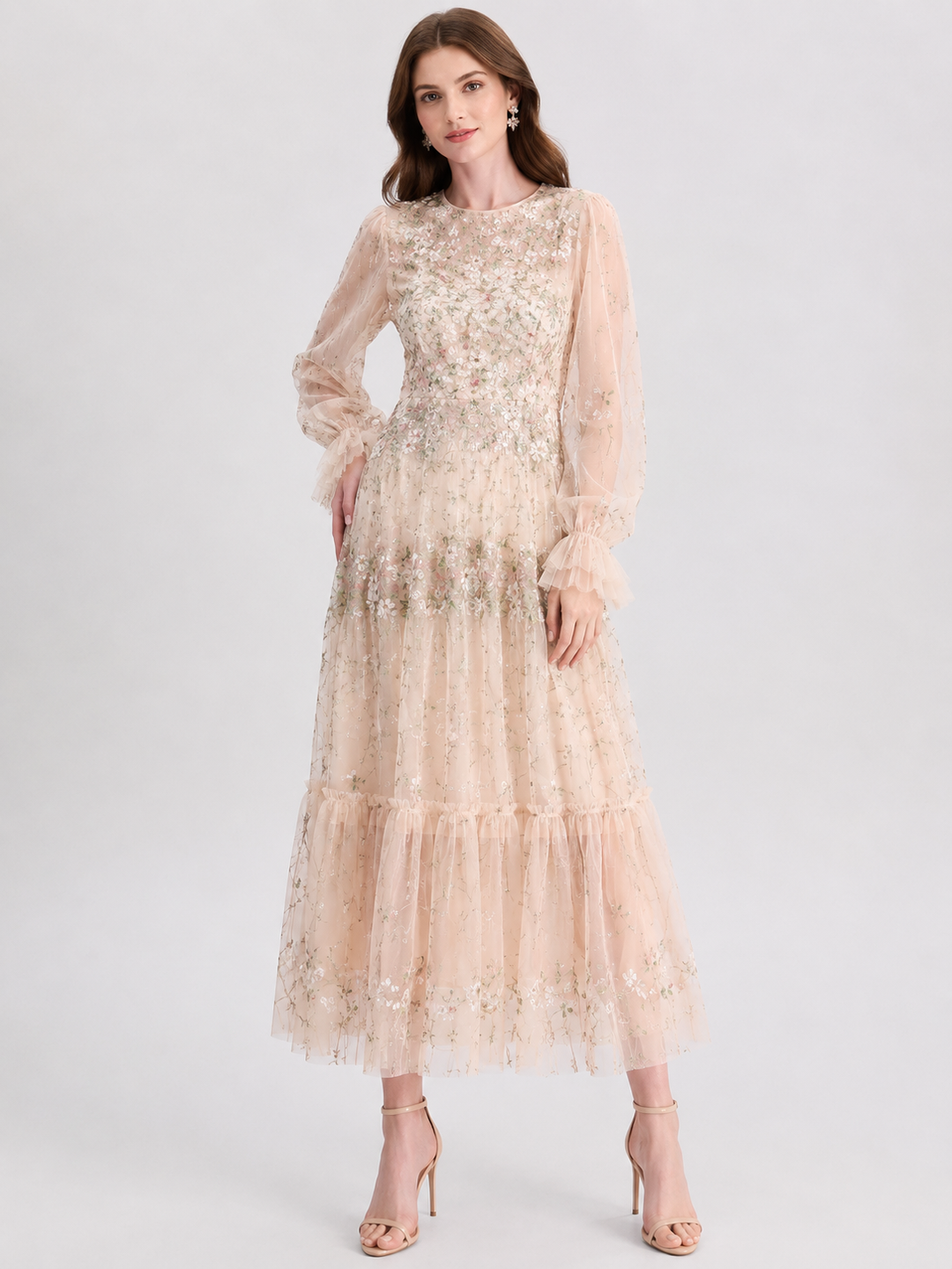 Floral Tulle Layered Maxi Dress