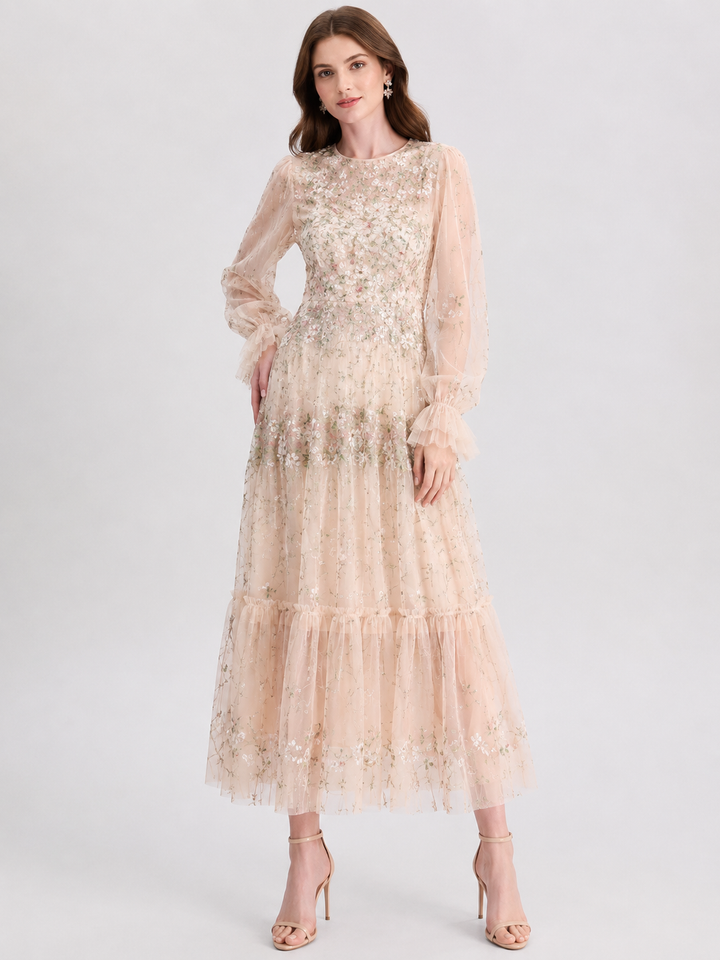 Floral Tulle Layered Maxi Dress