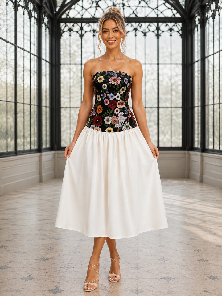 Floral Embroidered Tube Maxi Dress