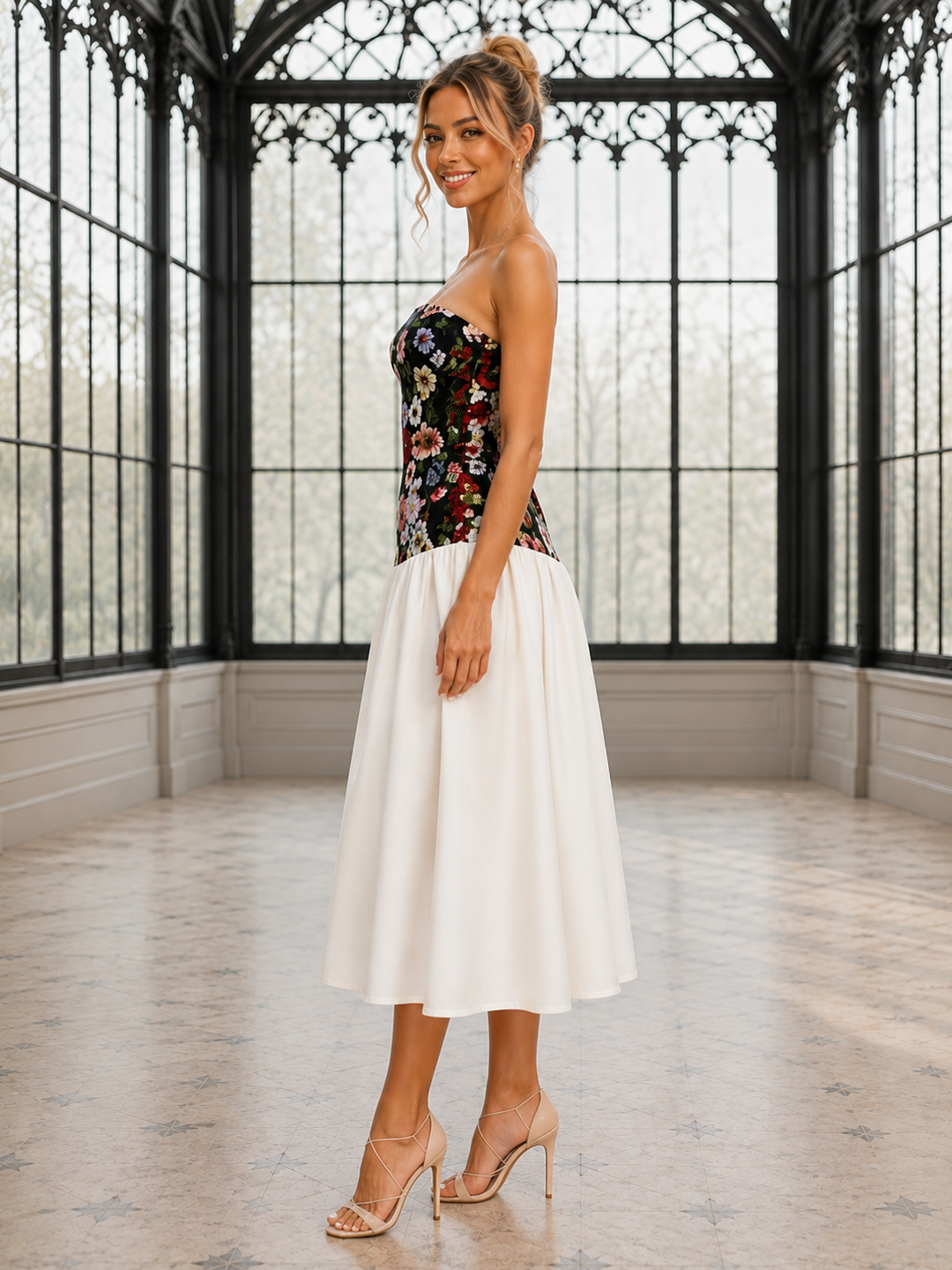 Floral Embroidered Tube Maxi Dress