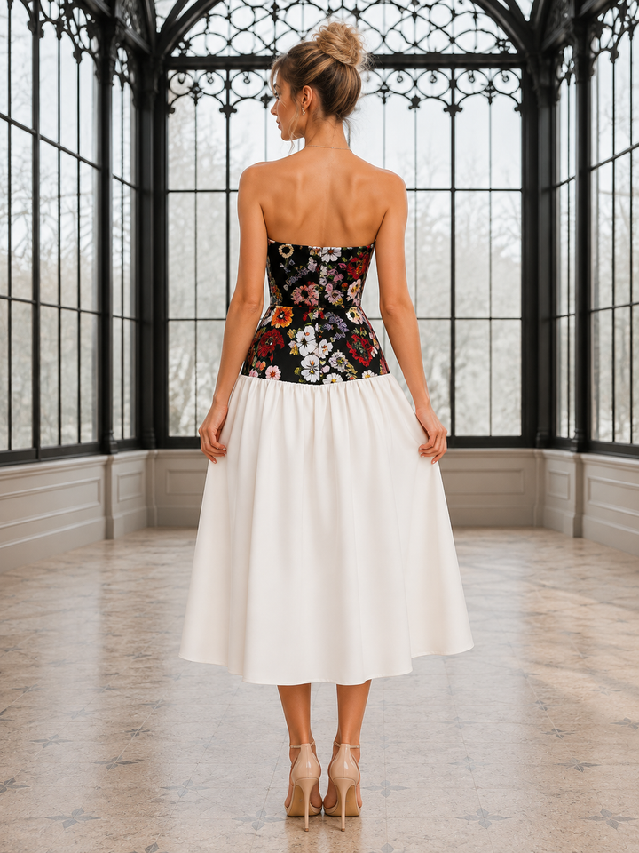 Floral Embroidered Tube Maxi Dress