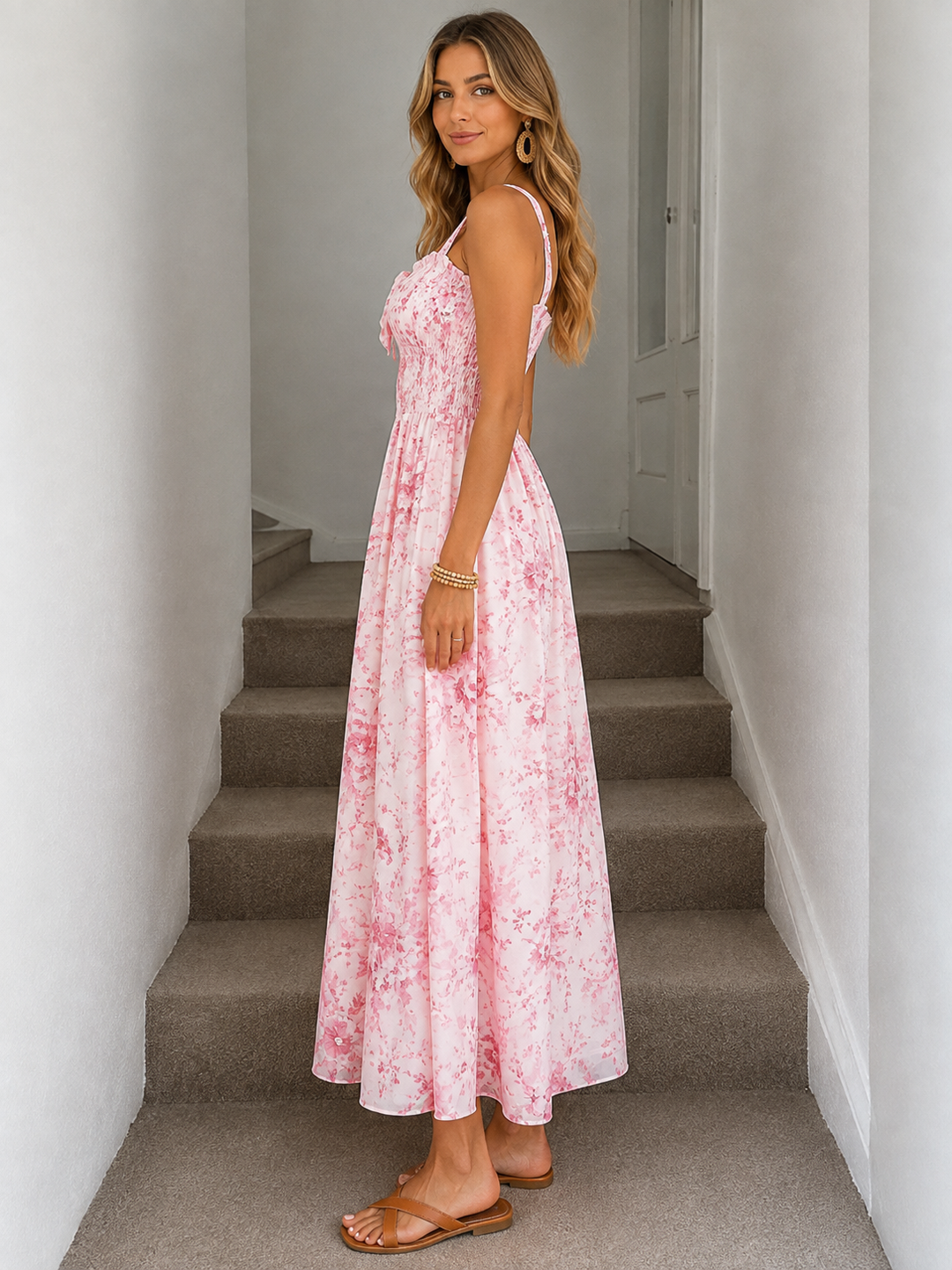 Floral Print Trim Cami Dress