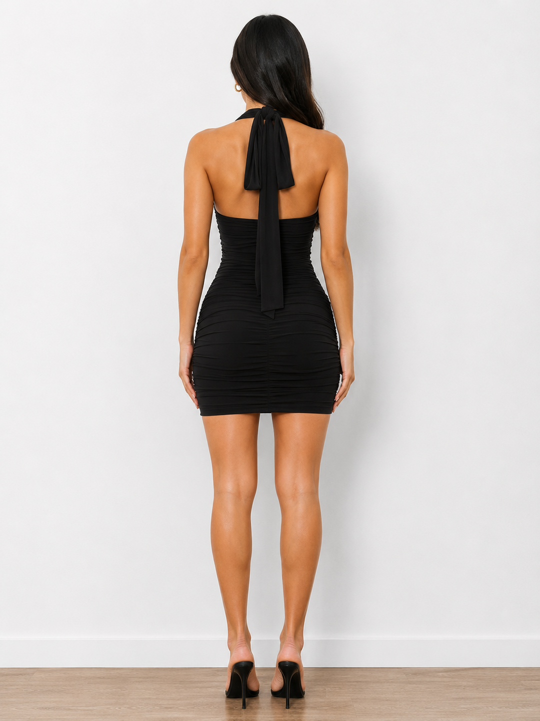 Ruched Halter Neck Mini Dress