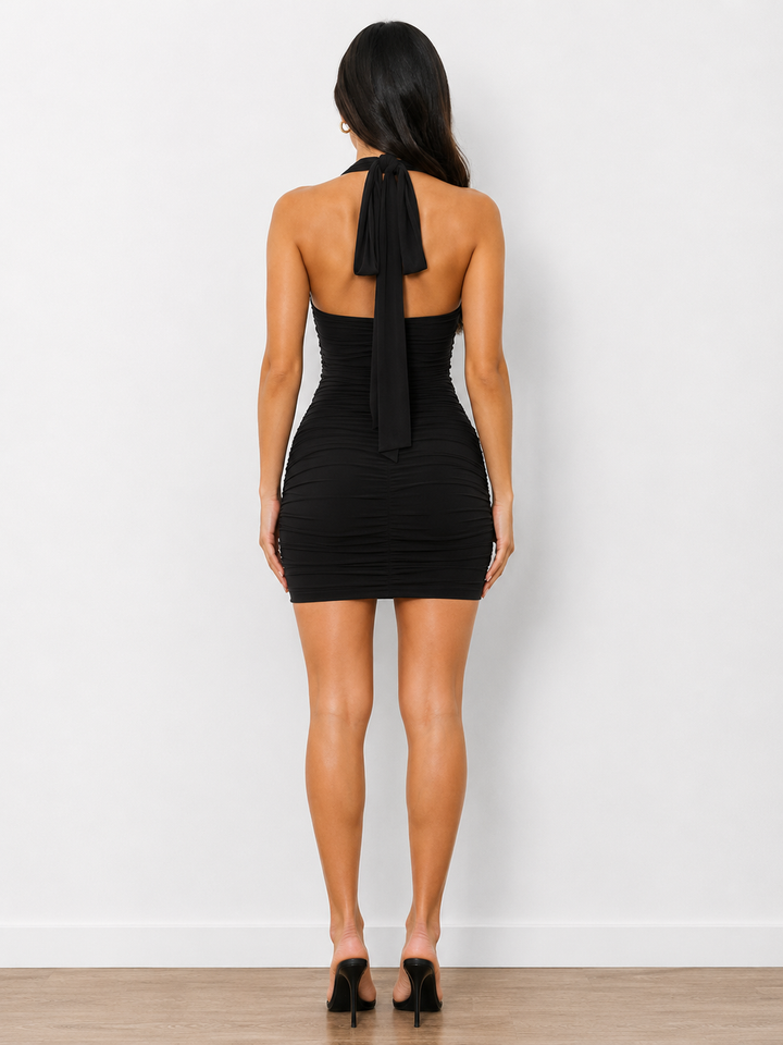 Ruched Halter Neck Mini Dress