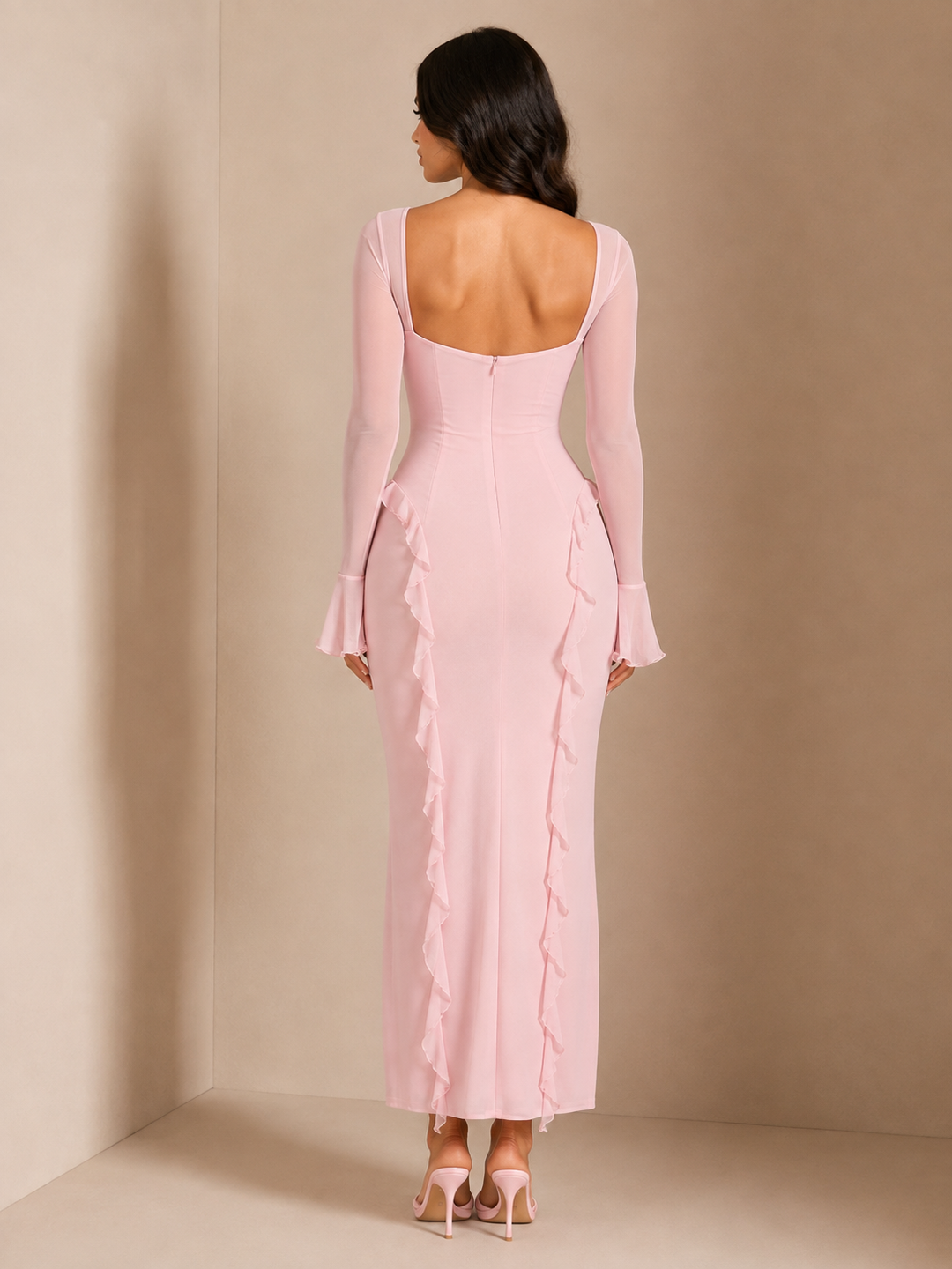 Ruffled Maxi Dress with Floral Detail