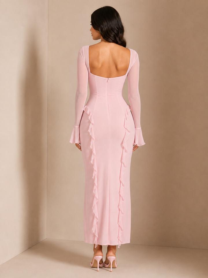 Ruffled Maxi Dress with Floral Detail